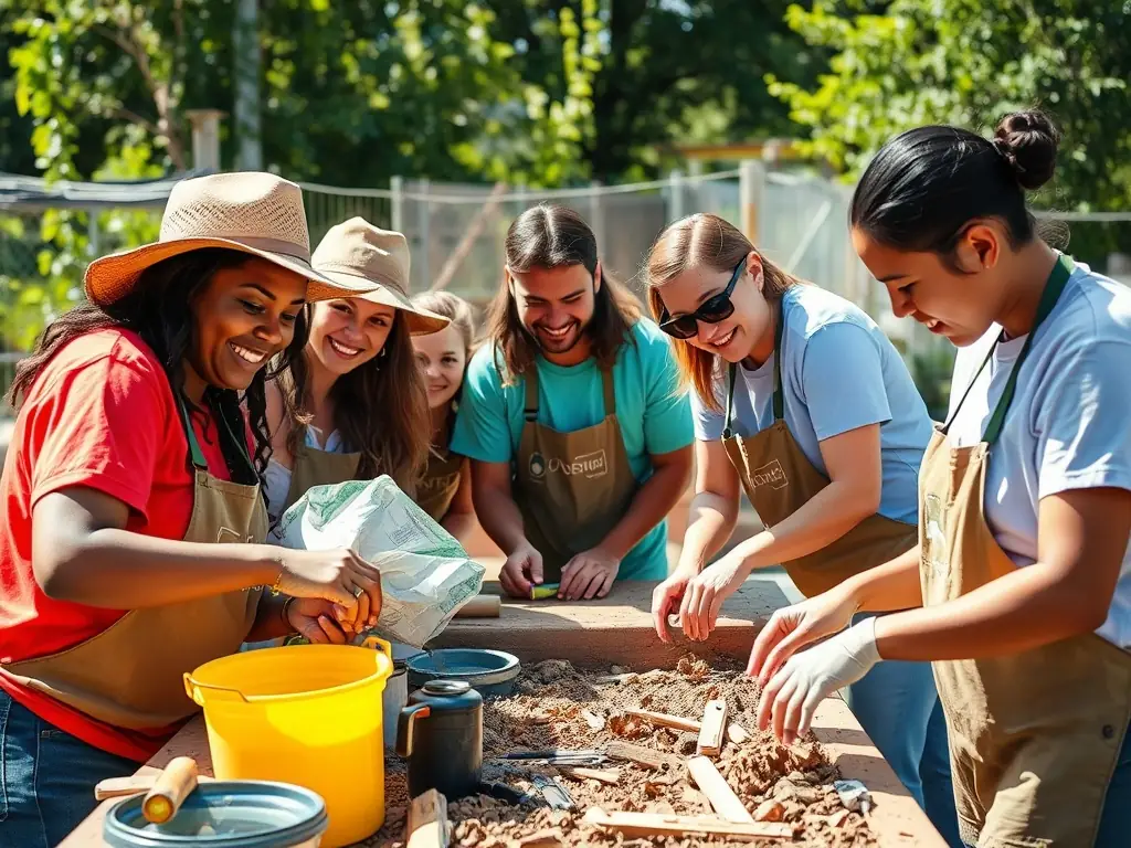 A photograph capturing volunteers working diligently on the restoration of a stained glass window at the Saint-Martin church in Chicheboville. The image should convey a sense of dedication and the tangible impact of preservation efforts.