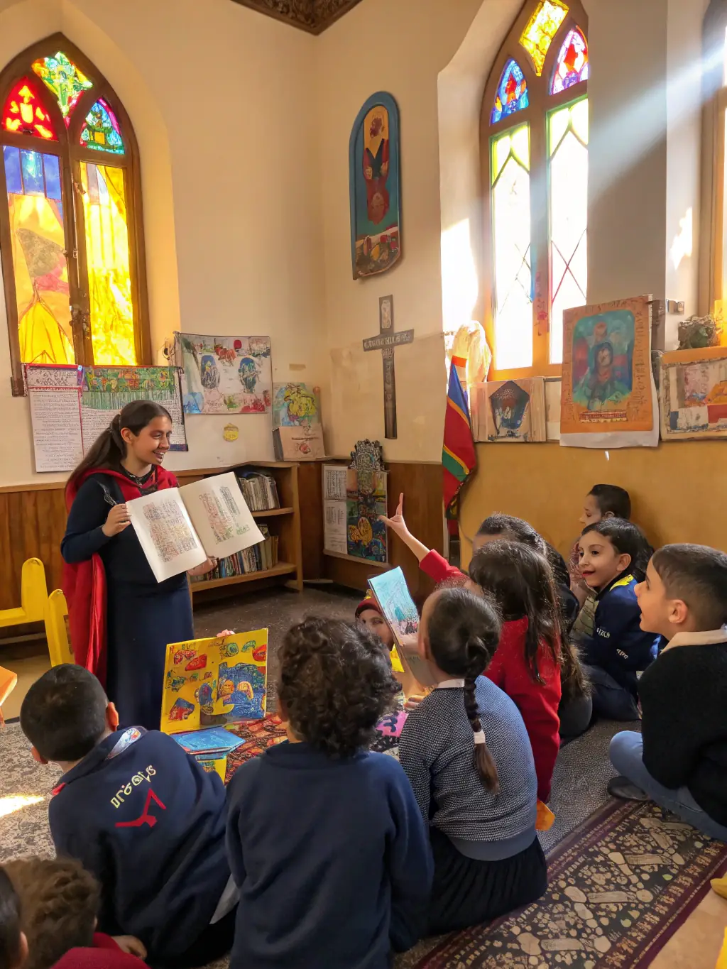 A photograph featuring children participating in an educational program about the history of the Saint-Martin church, fostering an appreciation for local heritage.